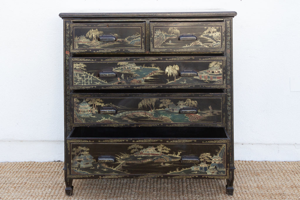 Mid-Century Chinoiserie Painted Tall Dresser