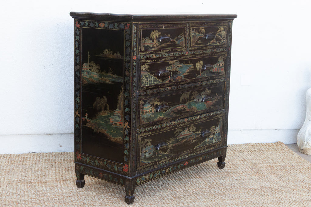 Mid-Century Chinoiserie Painted Tall Dresser