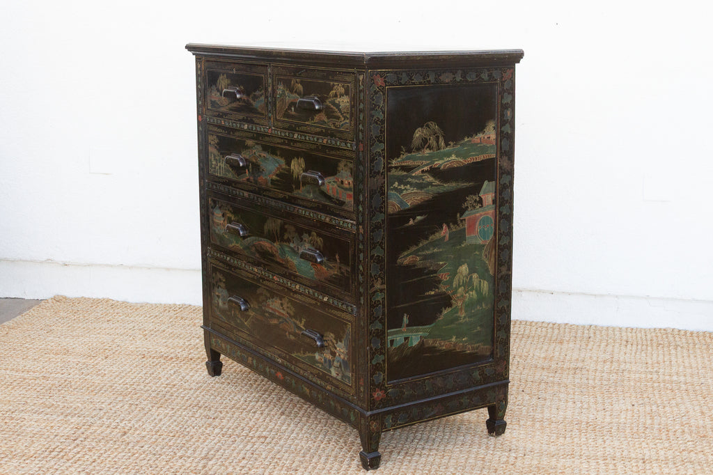 Mid-Century Chinoiserie Painted Tall Dresser