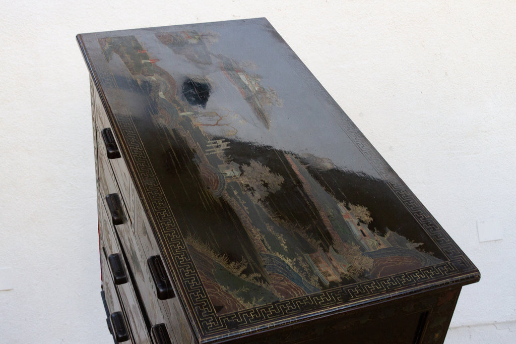 Mid-Century Chinoiserie Painted Tall Dresser