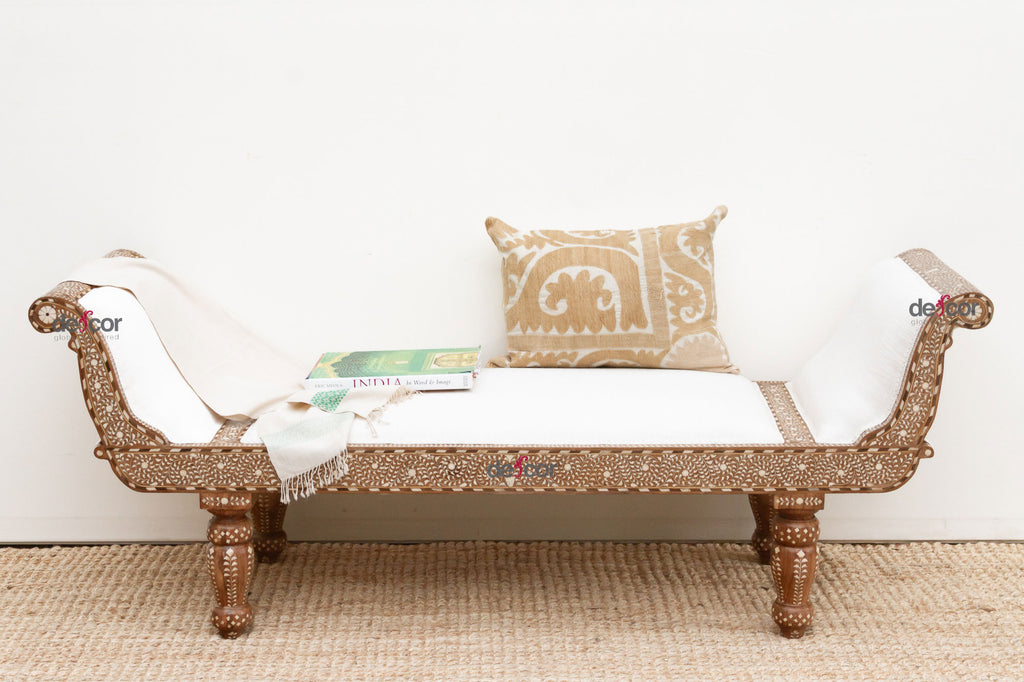 Opulent Fine Inlay Upholstered Chaise Settee