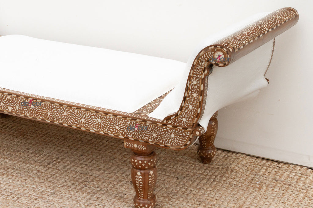 Opulent Fine Inlay Upholstered Chaise Settee