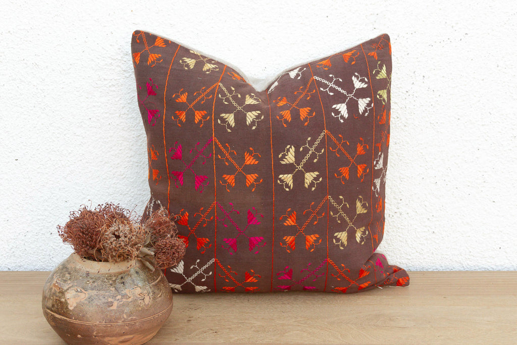 Nomadic Cross, Antique Phulkari Pillow Cover (Trade)