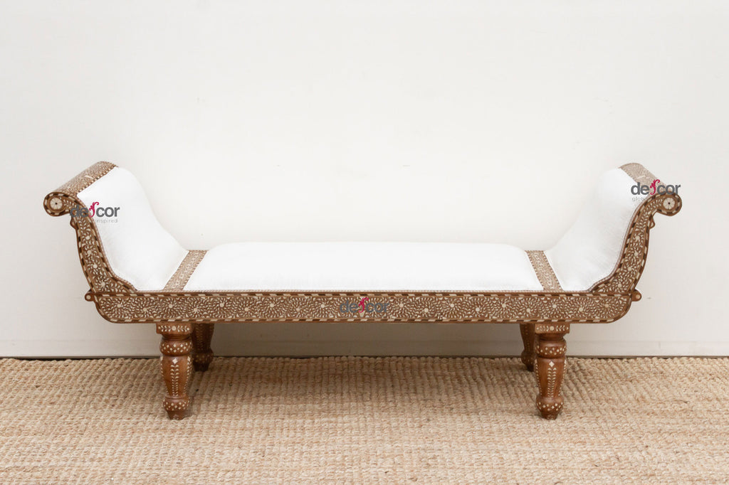 Opulent Fine Inlay Upholstered Chaise Settee