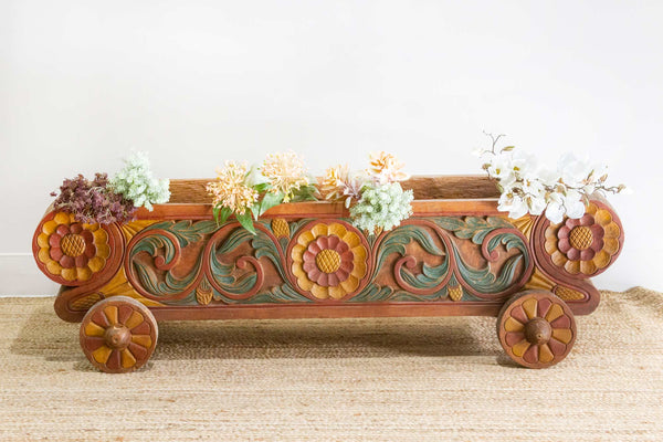 Antique Very Long Carved Wooden Planter Trough