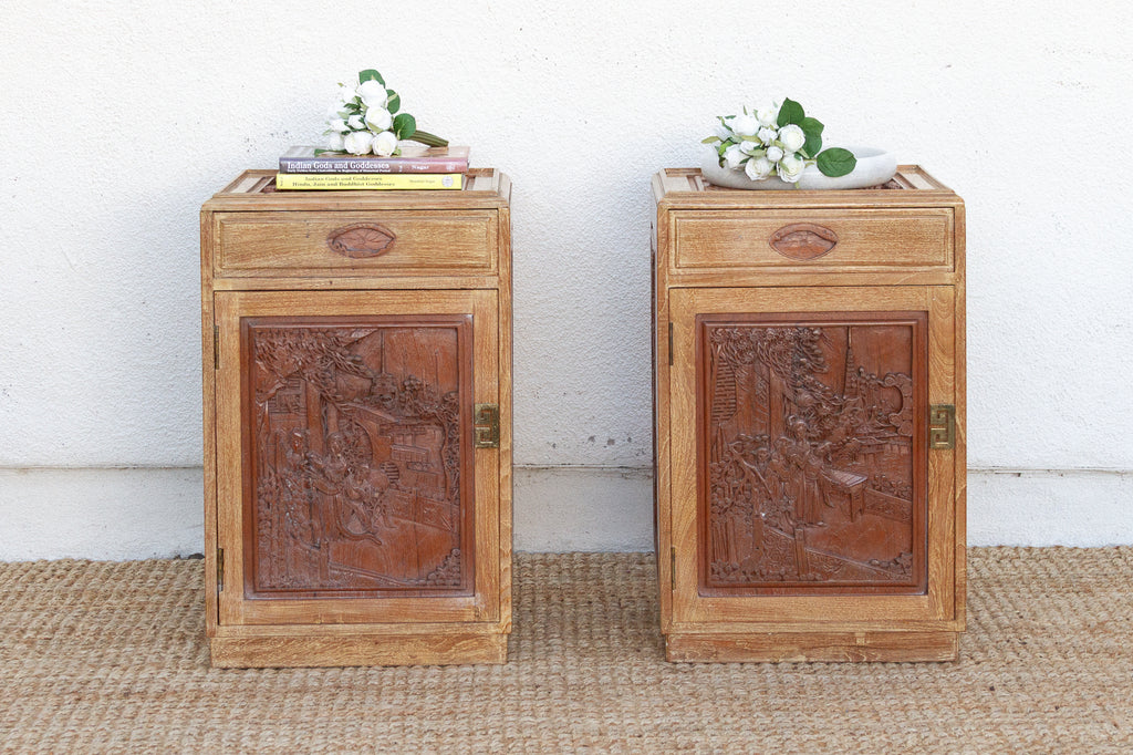 Pair of Finely Carved Bedside Cabinet
