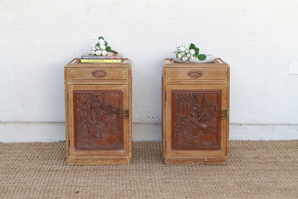 Pair of Finely Carved Bedside Cabinet