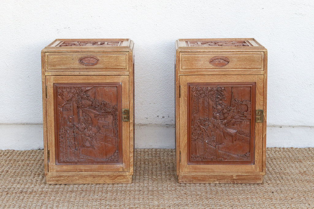Pair of Finely Carved Bedside Cabinet
