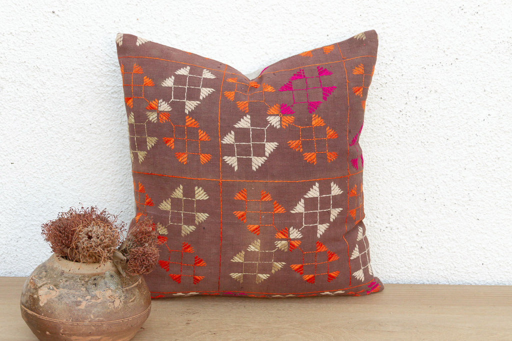 Tribal Lattice, Antique Phulkari Pillow Cover