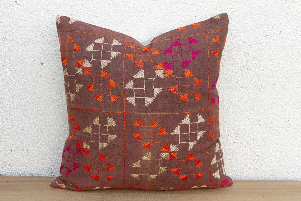 Tribal Lattice, Antique Phulkari Pillow Cover