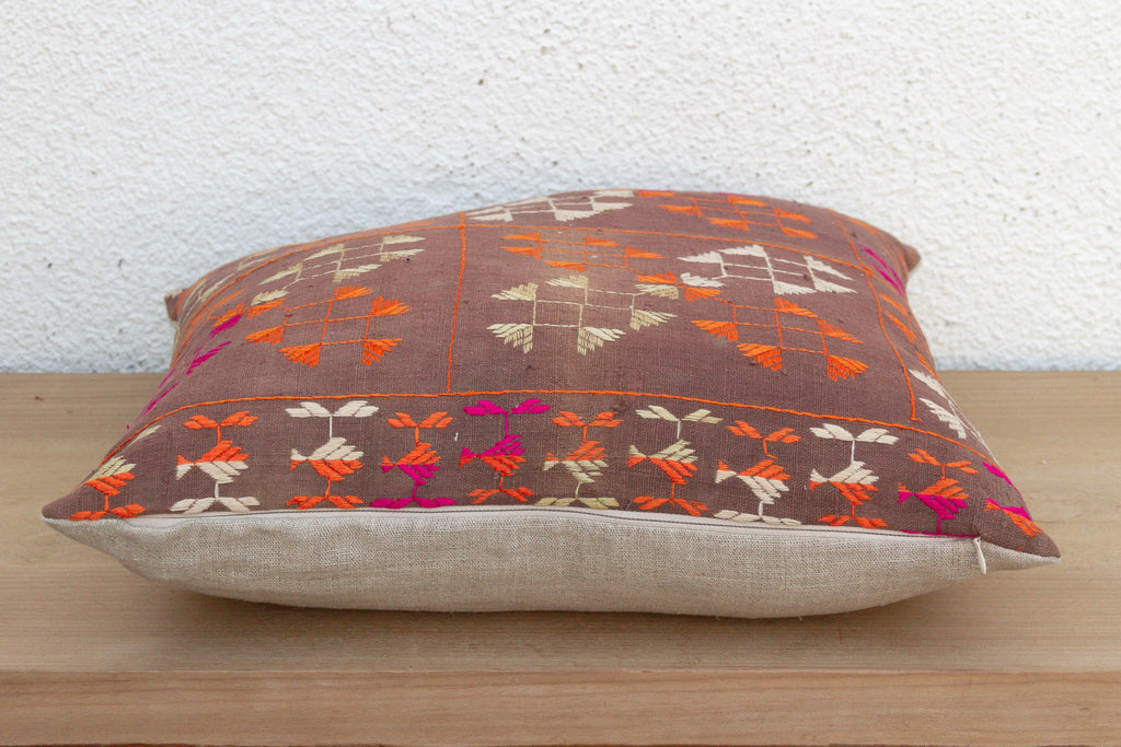 Tribal Lattice, Antique Phulkari Pillow Cover