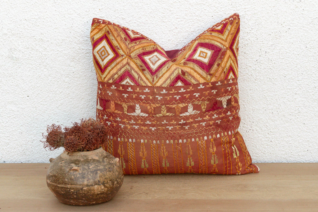 Golden Sunburst, Antique Phulkari Pillow Cover (Trade)