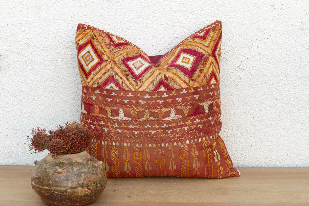 Golden Sunburst, Antique Phulkari Pillow Cover (Trade)