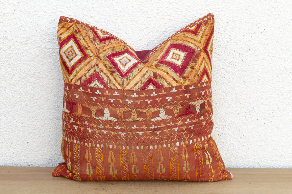 Golden Sunburst, Antique Phulkari Pillow Cover (Trade)