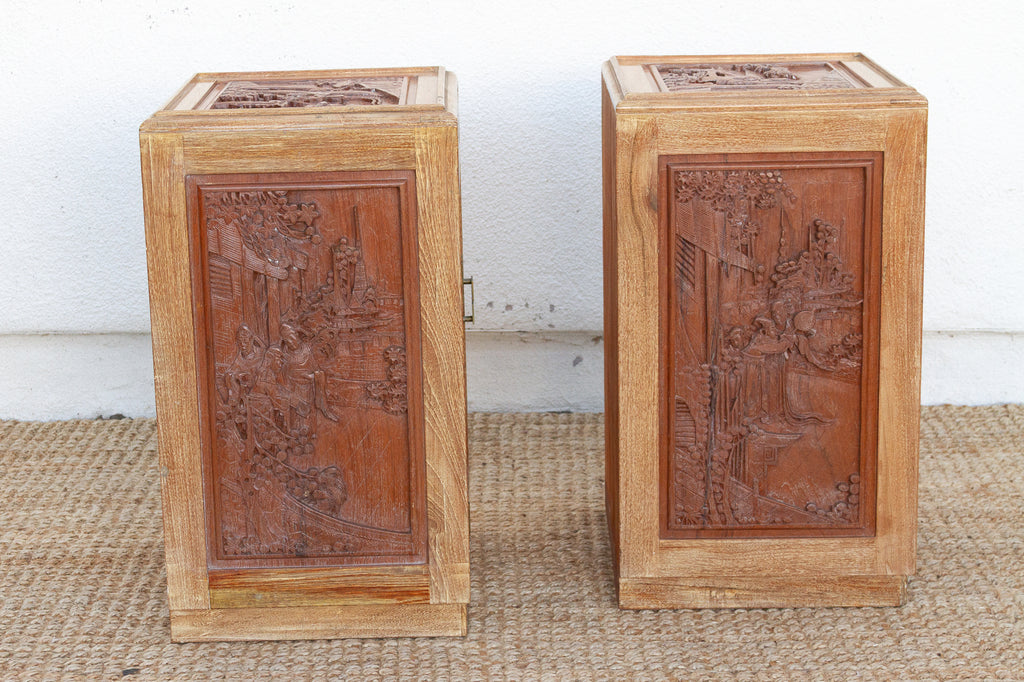 Pair of Finely Carved Bedside Cabinet