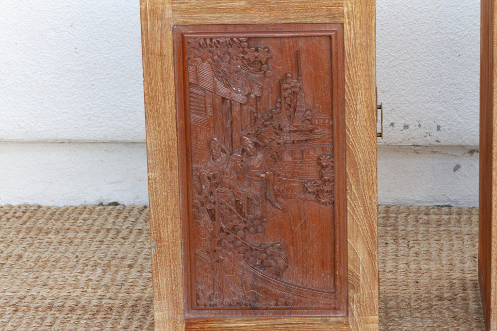 Pair of Finely Carved Bedside Cabinet