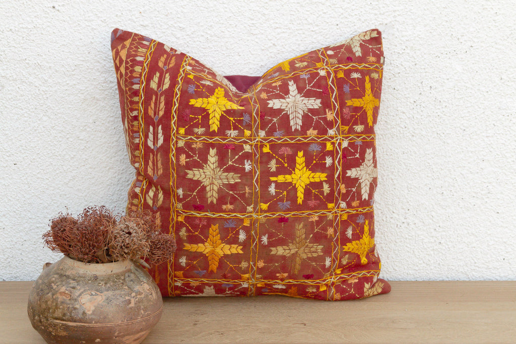 Marigold Mandala, Antique Phulkari Pillow Cover