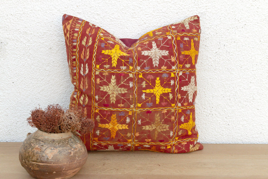 Marigold Mandala, Antique Phulkari Pillow Cover