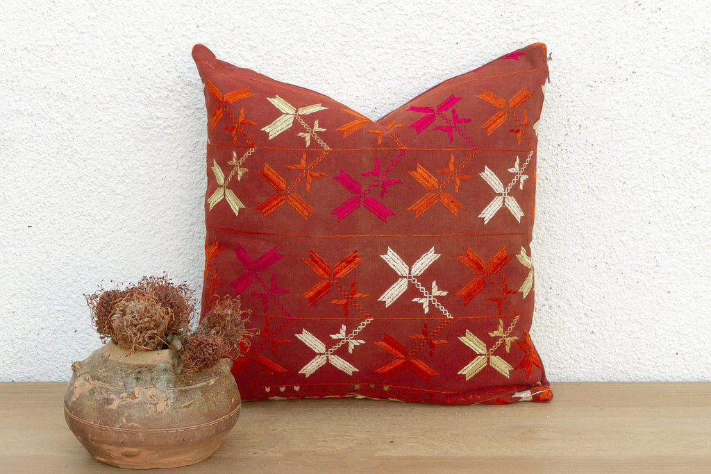 Embroidered Bloom, Antique Phulkari Pillow Cover