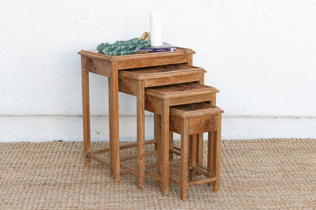 Set of Four, Mid-Century Carved Nesting Tables