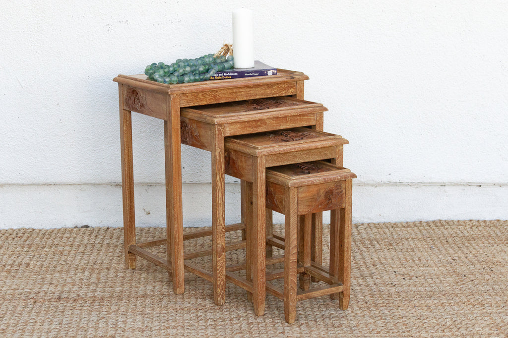 Set of Four, Mid-Century Carved Nesting Tables