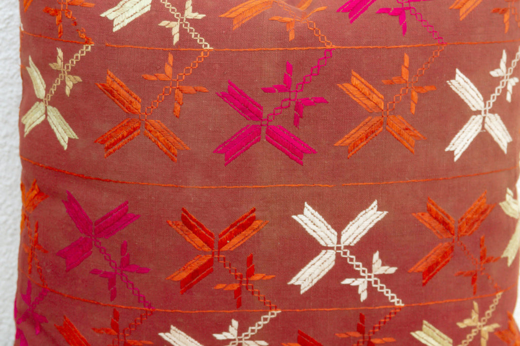 Embroidered Bloom, Antique Phulkari Pillow Cover