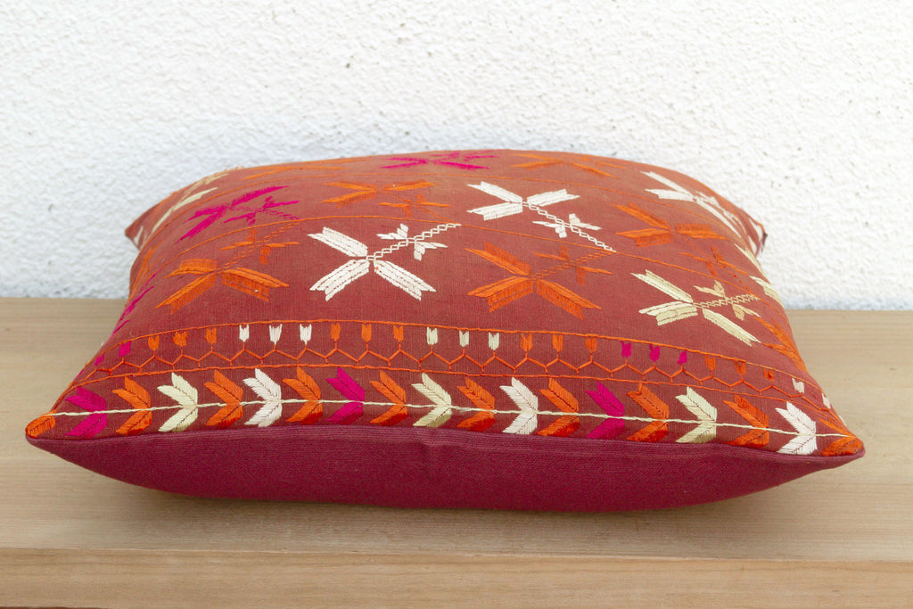 Embroidered Bloom, Antique Phulkari Pillow Cover