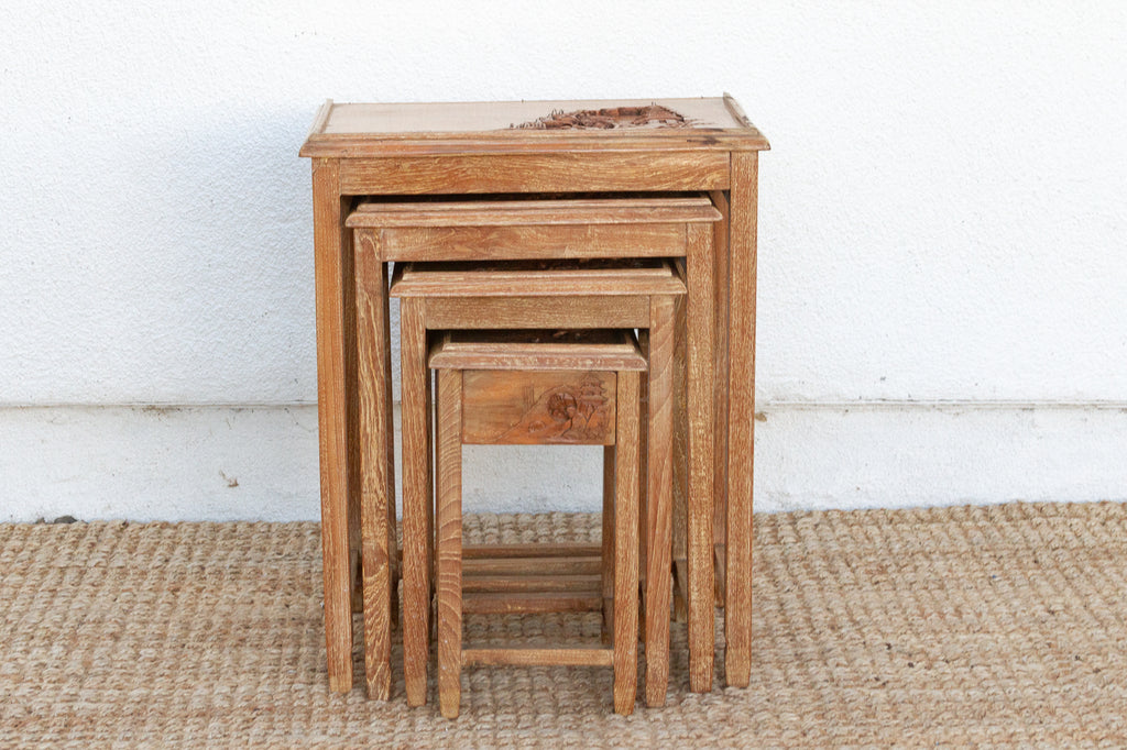 Set of Four, Mid-Century Carved Nesting Tables