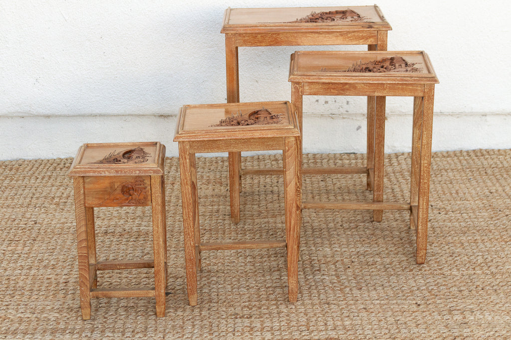 Set of Four, Mid-Century Carved Nesting Tables