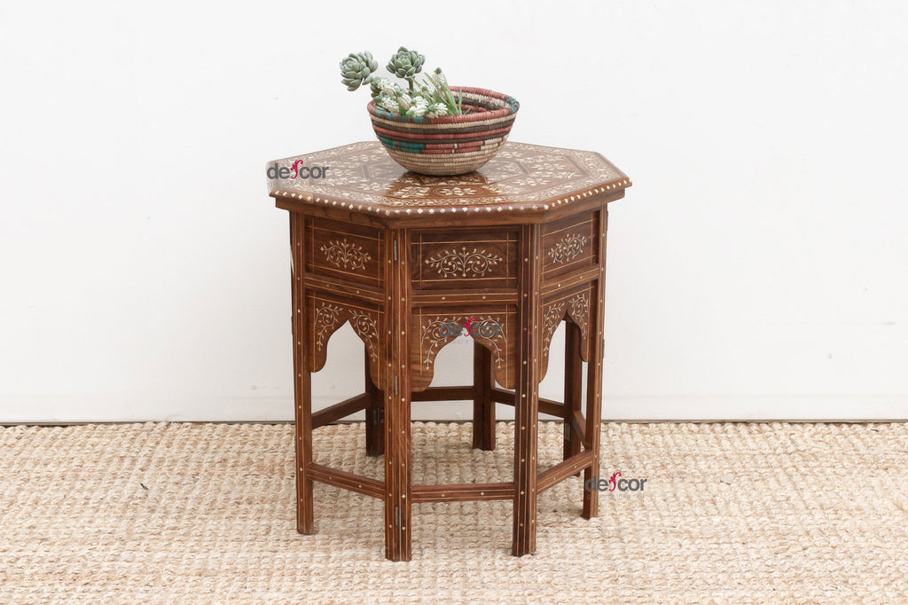 Dark Walnut Eight-Point Star Inlay End Table