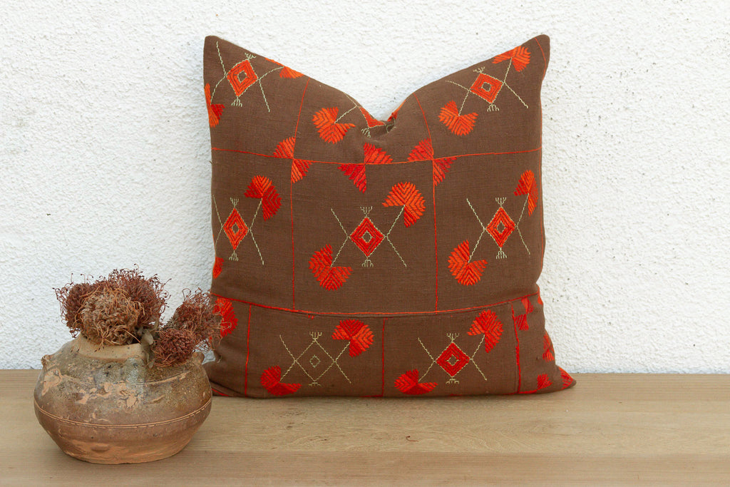 Village Flowers, Antique Phulkari Pillow Cover (Trade)