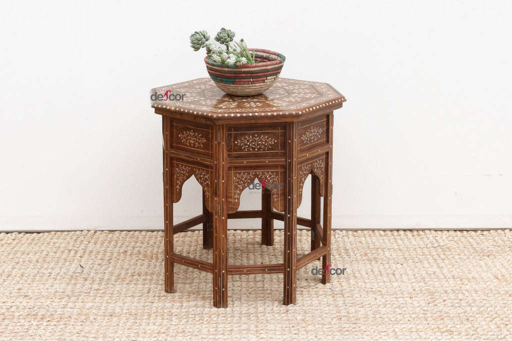 Dark Walnut Eight-Point Star Inlay End Table