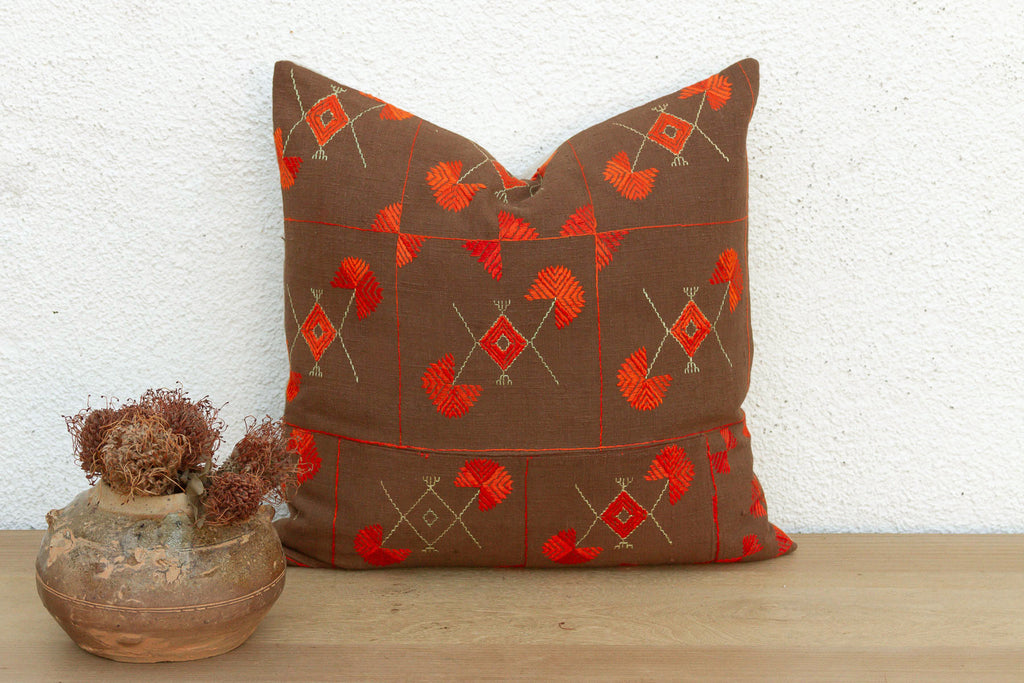 Village Flowers, Antique Phulkari Pillow Cover (Trade)