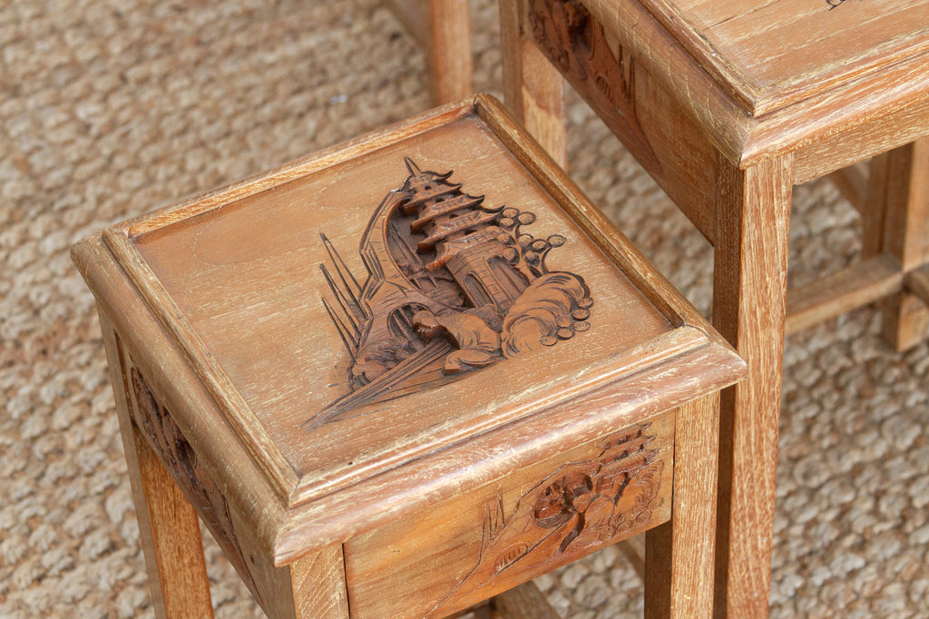Set of Four, Mid-Century Carved Nesting Tables