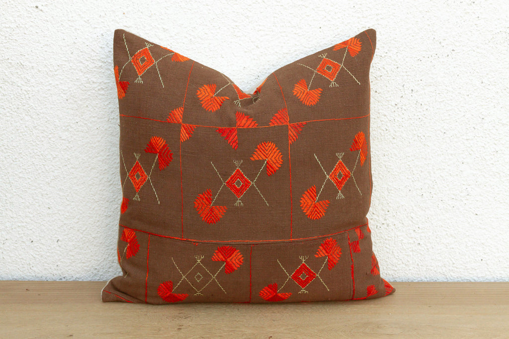 Village Flowers, Antique Phulkari Pillow Cover (Trade)