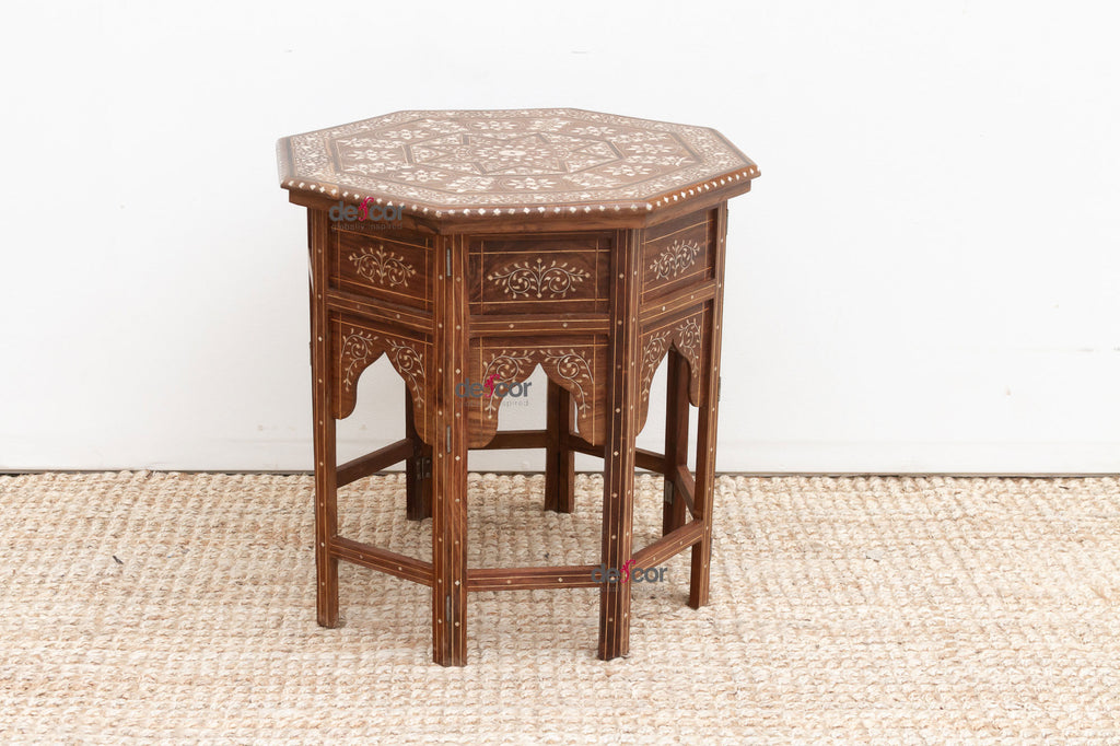 Dark Walnut Eight-Point Star Inlay End Table