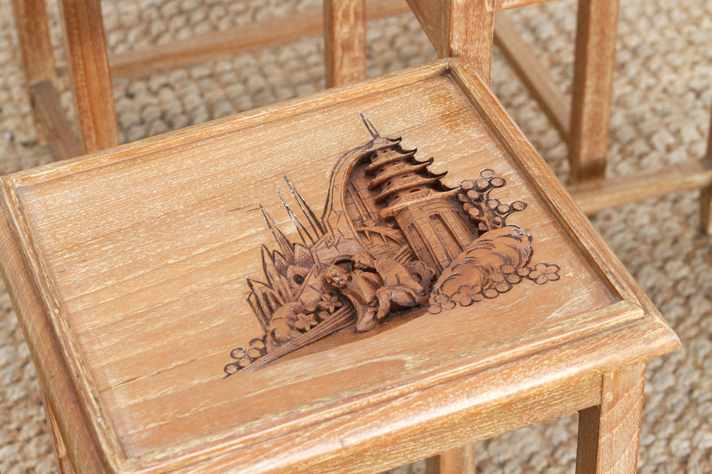 Set of Four, Mid-Century Carved Nesting Tables