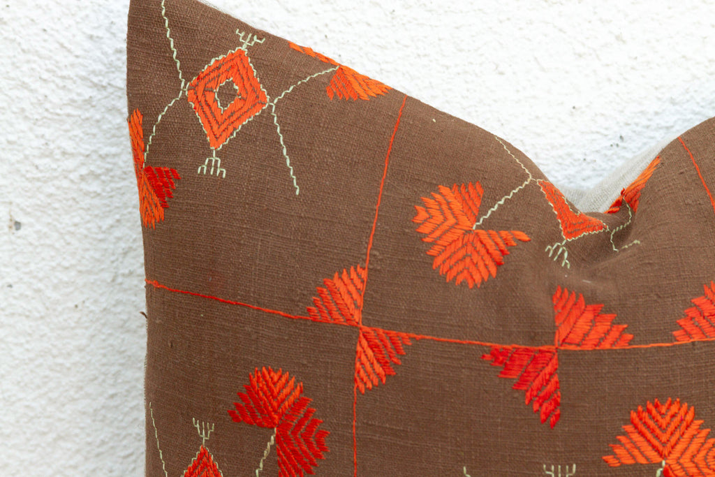 Village Flowers, Antique Phulkari Pillow Cover (Trade)