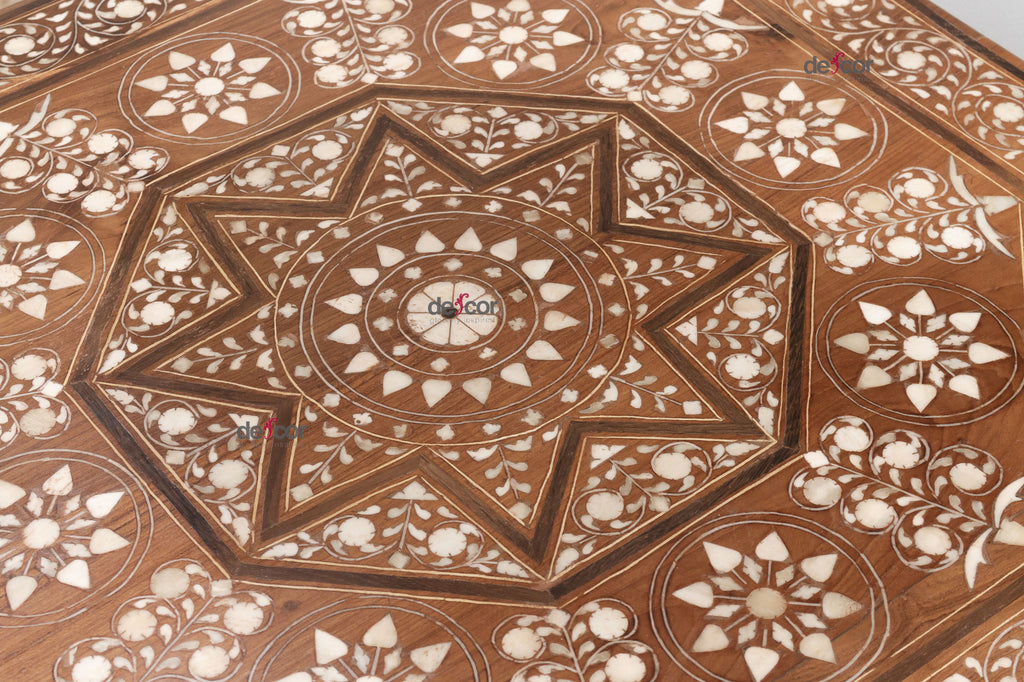 Dark Walnut Eight-Point Star Inlay End Table