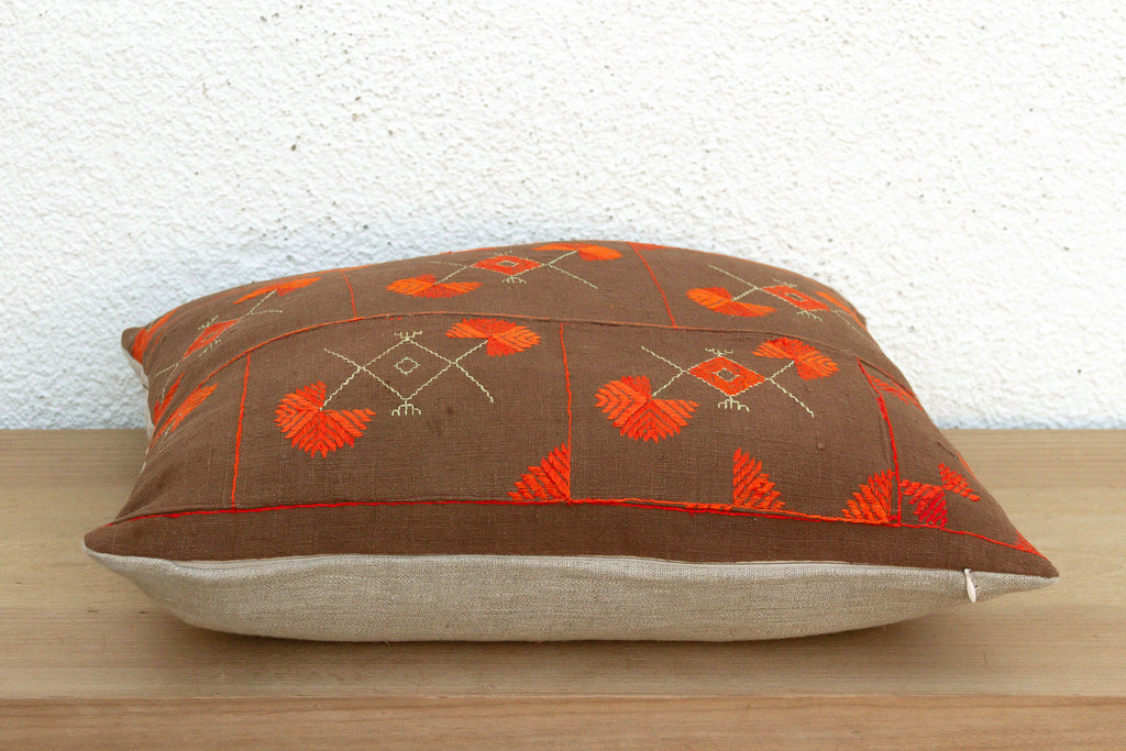 Village Flowers, Antique Phulkari Pillow Cover (Trade)