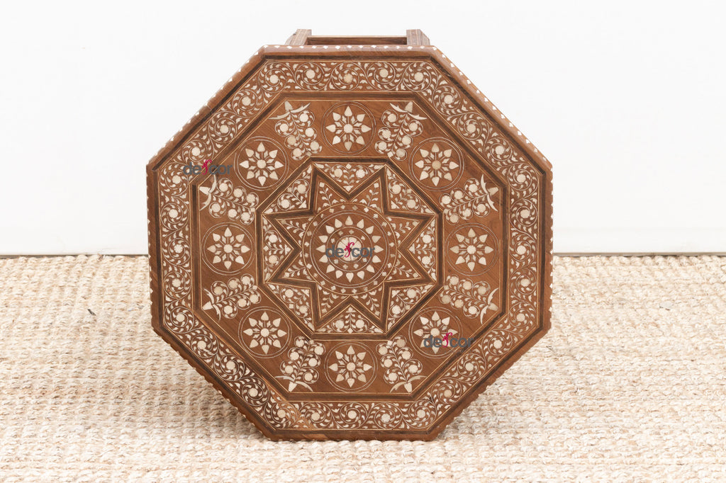 Dark Walnut Eight-Point Star Inlay End Table