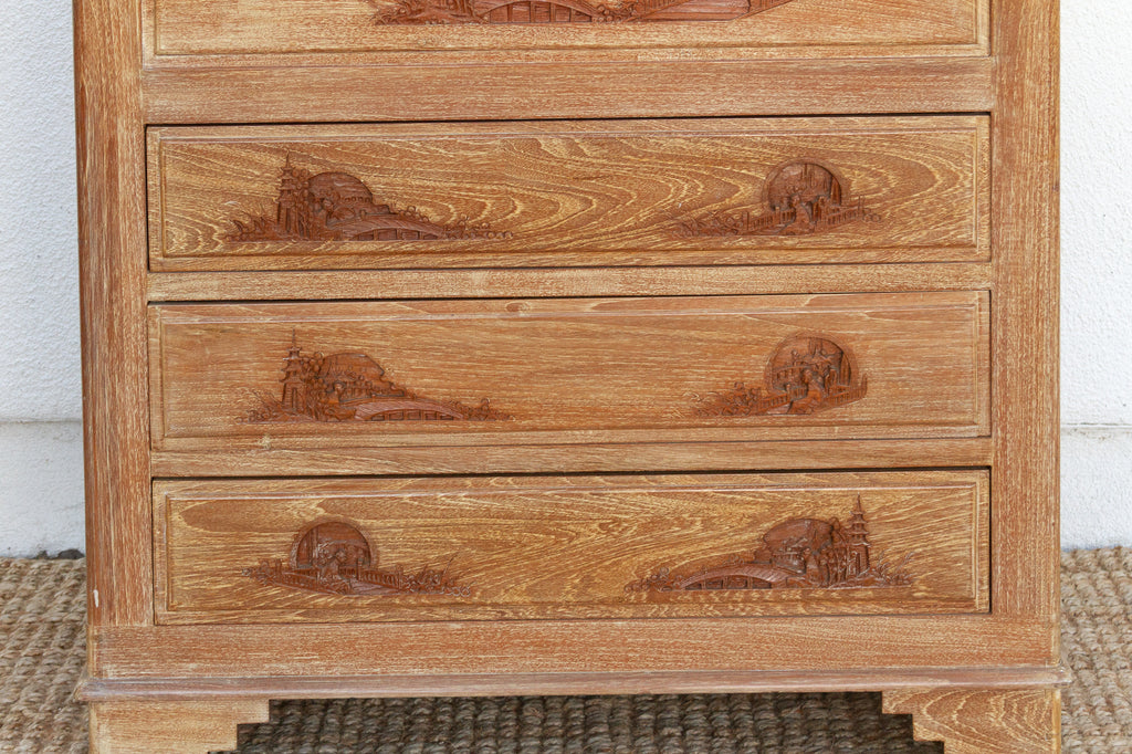 Mid-Century Tall Finely Carved Storage Chest