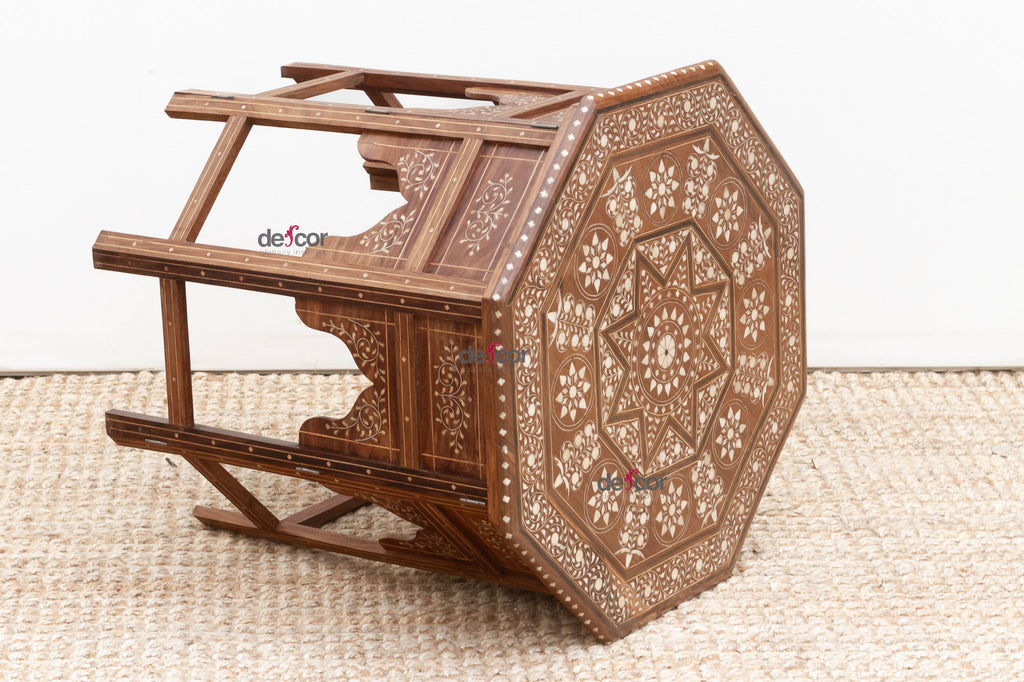 Dark Walnut Eight-Point Star Inlay End Table