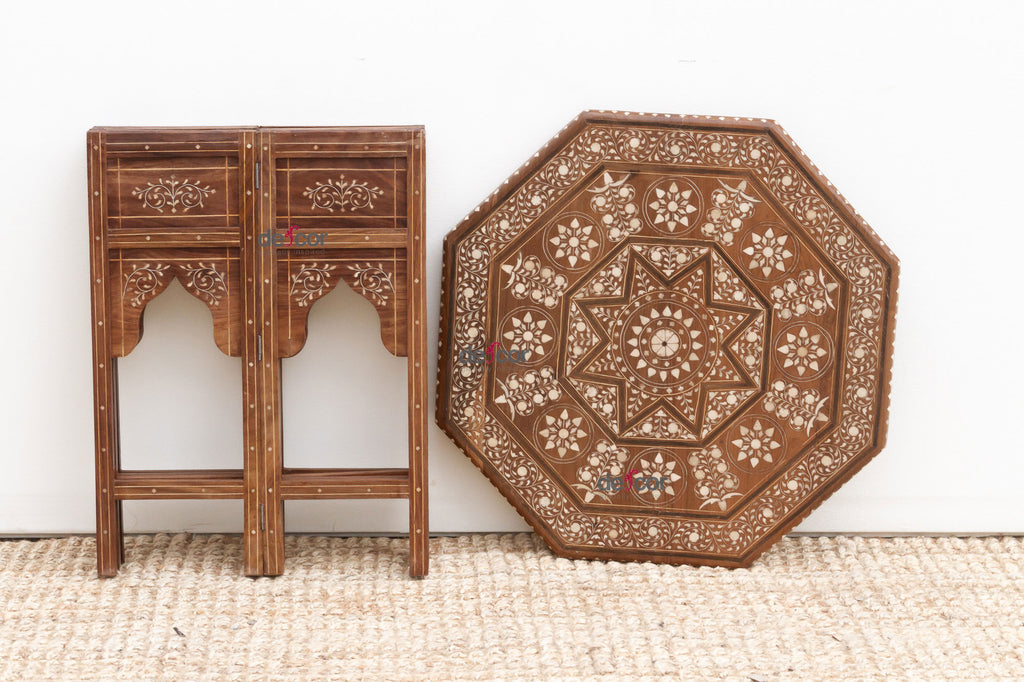 Dark Walnut Eight-Point Star Inlay End Table