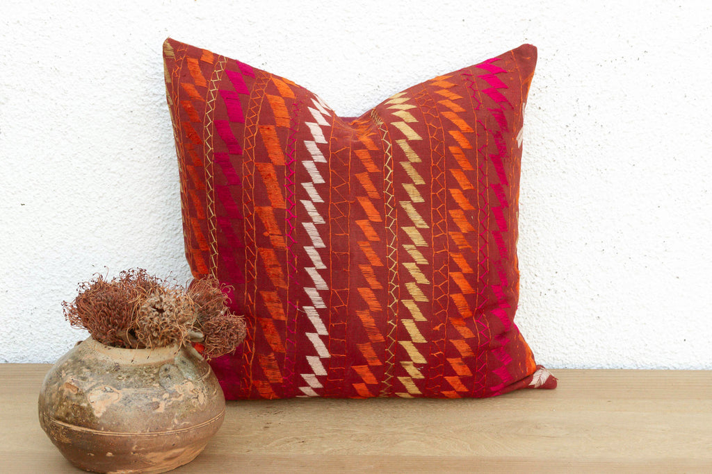 Vivid Petals, Antique Phulkari Pillow Cover (Trade)
