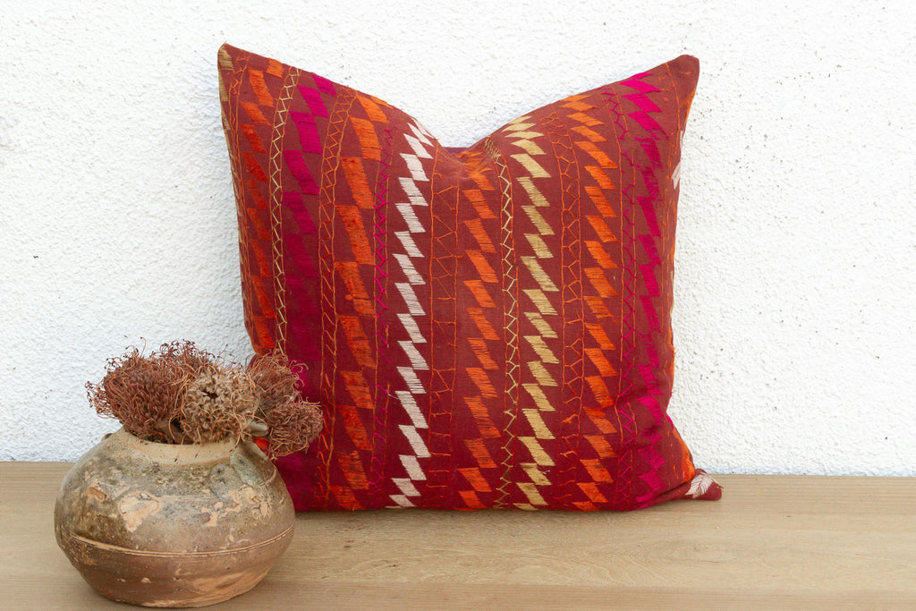 Vivid Petals, Antique Phulkari Pillow Cover (Trade)