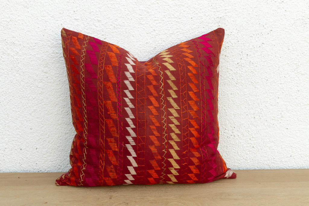 Vivid Petals, Antique Phulkari Pillow Cover (Trade)