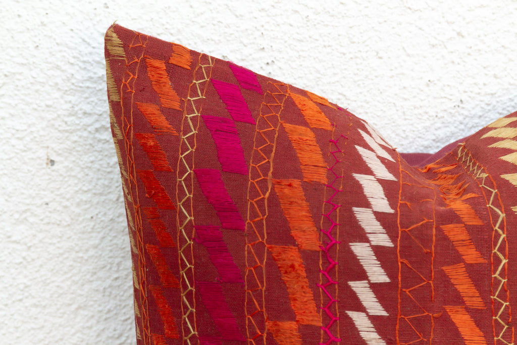 Vivid Petals, Antique Phulkari Pillow Cover (Trade)