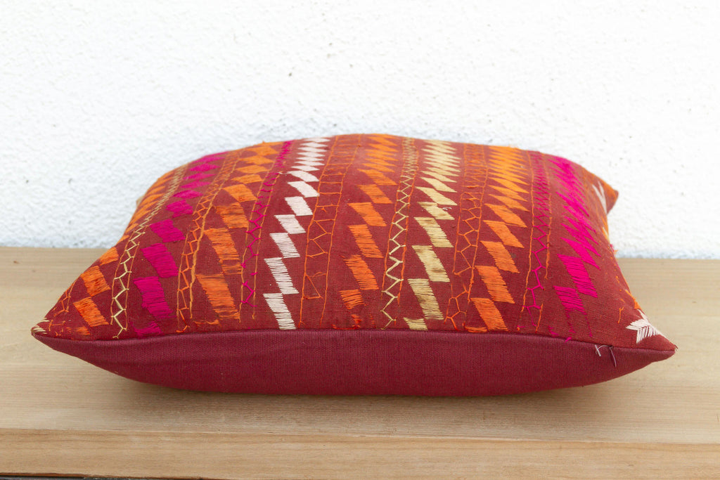 Vivid Petals, Antique Phulkari Pillow Cover (Trade)