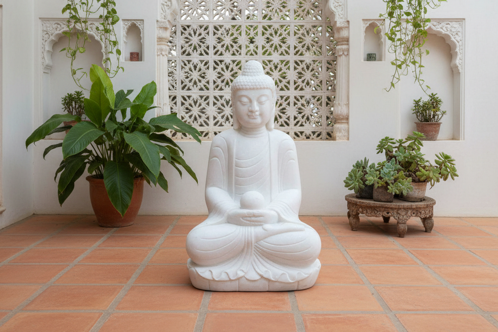 Large Marble Meditative Garden Buddha